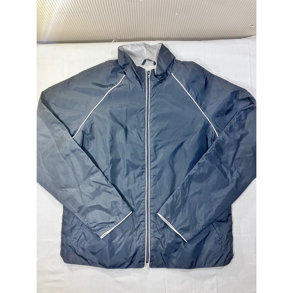 Old Navy Lightweight Lined Jacket Black White Trim Zip Front Size M